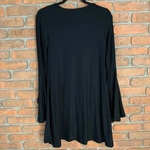 Planet Gold Womens Small Dress Black Bell Sleeve Tunic Stretch Knit Flowy Casual